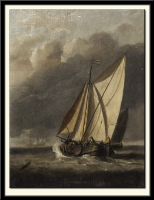 Seascape with a Yacht Sailing under a Rainy Sky, about 1660