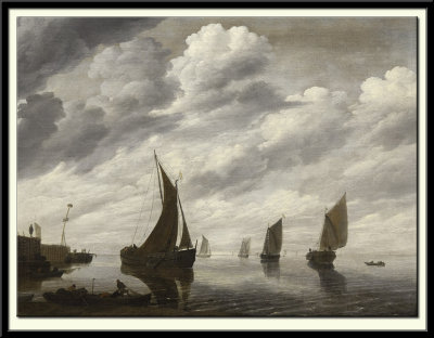 Un smalschip et d'autres vaisseaux dans un estuaire pres d'une jete, vers 1645-50