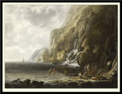 Cotes rocheuses avec phoques et chasseurs, vers 1630