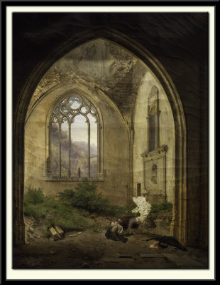 Scene dans une chapelle ruine (La Mort de Romo et Juliette ?) vers 1824
