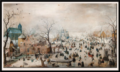 Winter Landscape with Ice Skaters, c1608