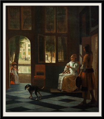 Man Handing a Letter to a Woman in the Entrance Hall of a House, 1670
