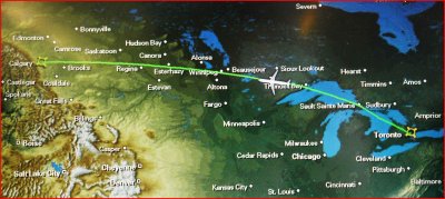 32 Flight path from Toronto to Calgary.