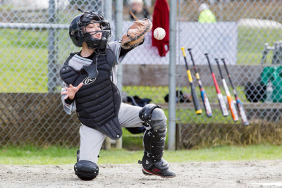 Isaac's first try at playing catcher