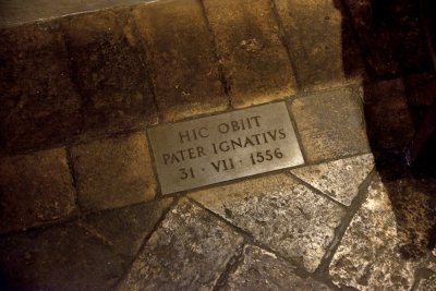 this plaque on the floor marks the exact spot where St Ignatius died - July 31, 1556