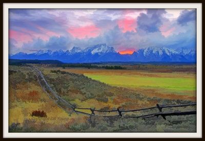 Sunset over the Tetons with art filter.