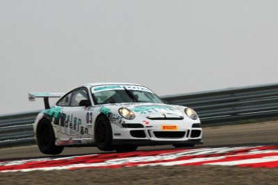 Porsche GT 3 Cup two wheeling