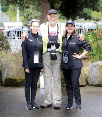 Two Jaguar girls and an old man.