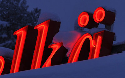 Red neon is an obvious choice for a place beyond polar circle!