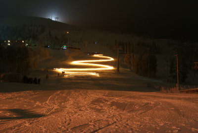 Pyha, Finland. Night skiing with torches