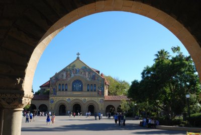 Memorial Chapel through the Quad's arch