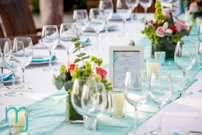 Mint & Pinks wedding table. Photo by www.mandjphotos.com