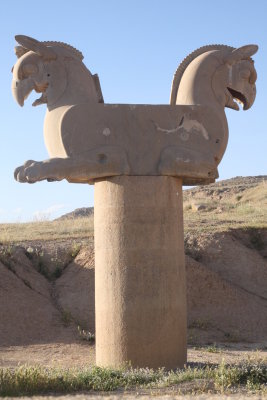 Griffins on capital of column 