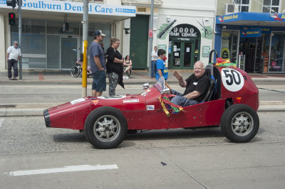 A VIINTAGE OPEN WHEEL RACE CAR IN GOULBURNS 152 nd BIRTHDAY PARADE