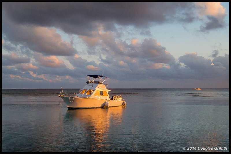 Dive Boat Tiara Fever at Anchor: Sunset