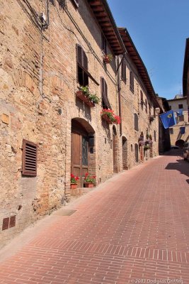 San Gimignano Steep Street with Flowers