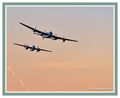 Dusk Flight: Avro Lancaster Mk. IX (Lead) and B-25J Mk. III Mitchell (Trail): SERIES of Two Images