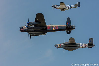 Heritage Flight: (Top to Bottom): P-51D Mustang; Lancaster Mk.X; and NA B-25J Mitchell Mk.III