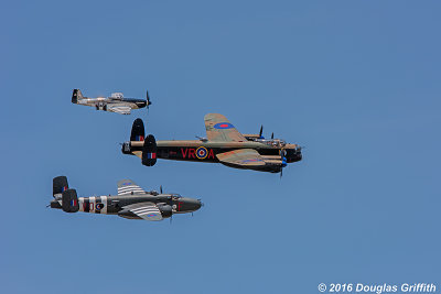 Heritage Flight: (Top to Bottom) - P-51D Mustang; Lancaster Mk. X; and B-25J Mitchell Mk. III