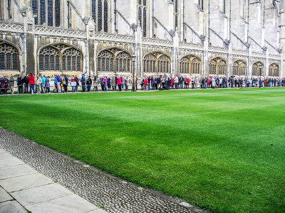 People queueing to attend evensong at Kings College Chapel.