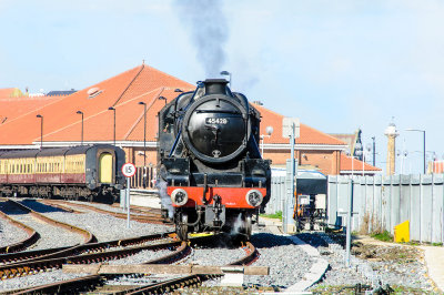 45428 runs round its train in Whitby station