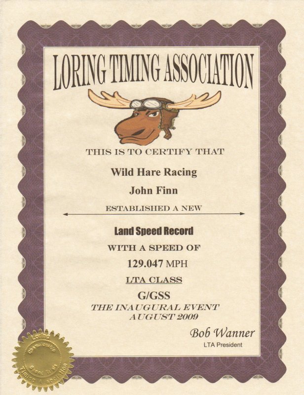 LORING LSR 2009 1.50 MILE RECORD CERTIFICATE