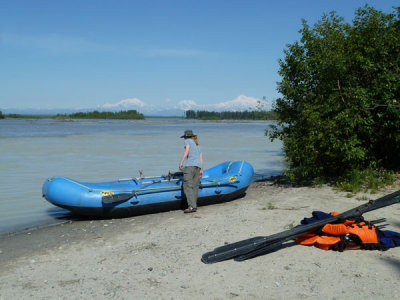 Raft on the Talkeetna River with Mt. McKinley (Denali) in the background
