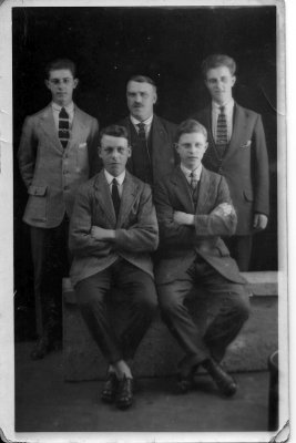 Richard Shaw jnr with sons, Wilfred Bernard (standing right), Harold Shaw (standing left), Samuel Shaw (seated right) + unknown 