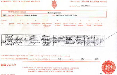 Birth Certificate - Edward Joseph Thomapson