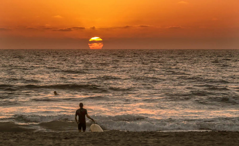 Sunset surfing, Mission Beach, California, 2015