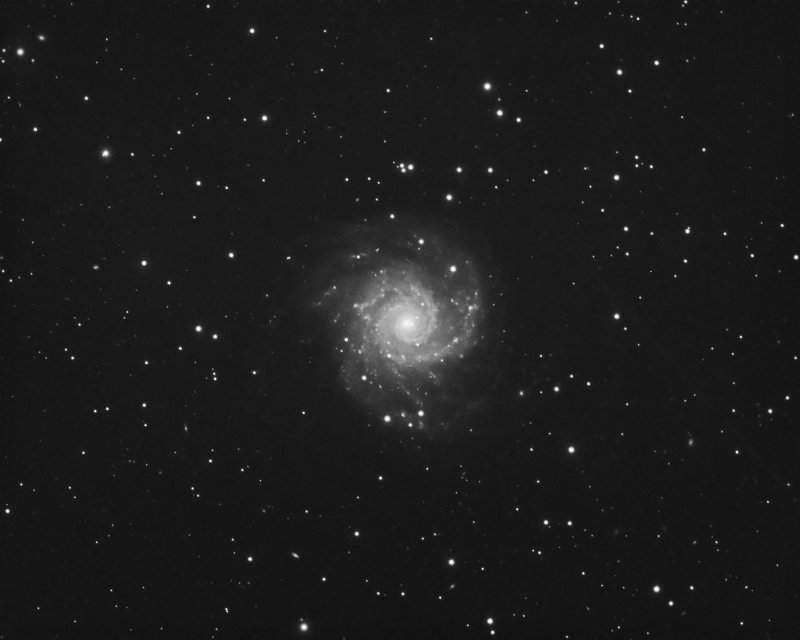 Spiral Galaxy M74 a black and white image