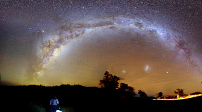 A man and his dog regard the  Milky Way