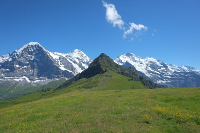 Switzerland Eiger Monch and Jungfrau from Mannlichen on a clear day