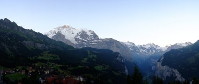 Switzerland the Eiger Monch and Jungfrau first morning light panorama