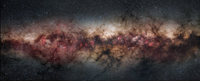 Milky Way 3 panel mosaic 21 hours 55 minutes Ha S11 and infrared