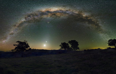 Milky Way with Moon Venus Saturn and Spica Conjunction underneath