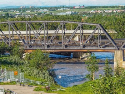 CP Rail train derailment on bridge over Bow River