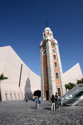 What's left of the railway station is the clock tower, behind replaced by the Performing Arts