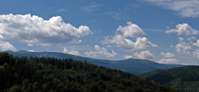 view from the tower of Chojnik castle on Karkonosze II (Sniezne Kotly and Szrenica)