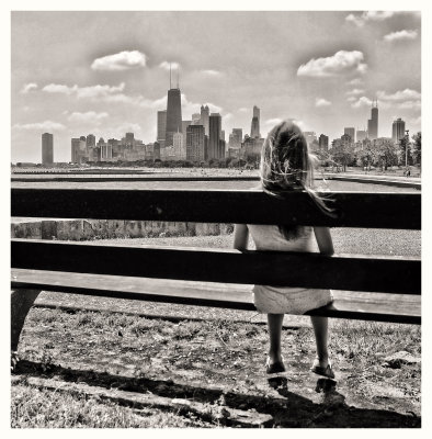 My daughter Hannah watching the Chicago Skyline