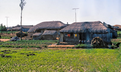 Some homes in a small farming area off post