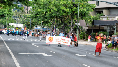 Blowing the Pu, or Conch shell to start the Aloha Festivals Floral Parade