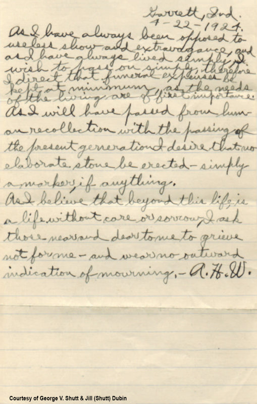 Arthur H. Woodcock hand written will, 1924.