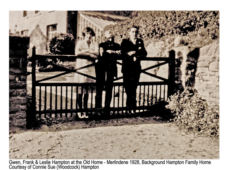 Gwen, Frank & Leslie Hampton at the Old Home, Merlindene 1928