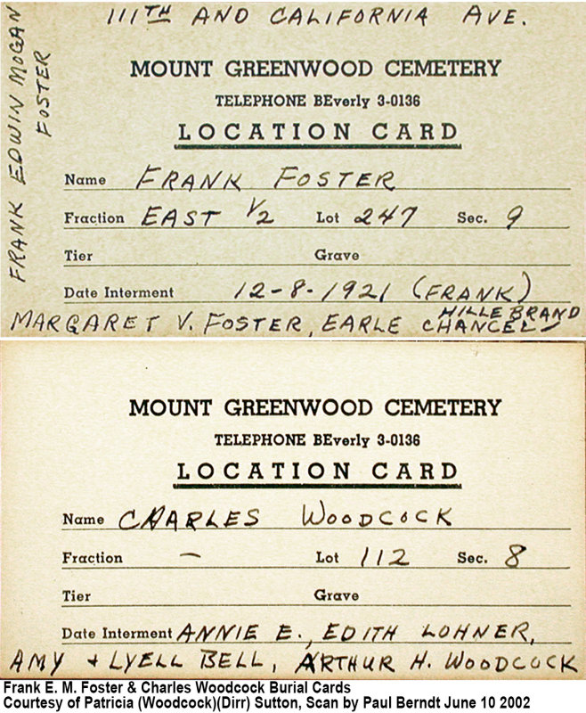 Burial Cards for Charles Woodcock & Frank Edwin Morgan Foster