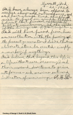 Arthur H. Woodcock hand written will, 1924.