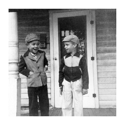 Train Trip - Paul Berndt & Tom Bryant on Tom's Front Porch. Two dudes ready for the trip.