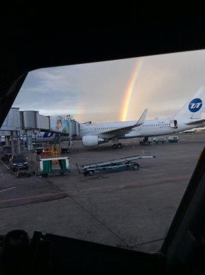 A colorful rainbow over Moscow airport