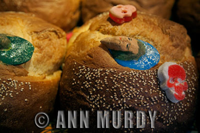 Decorated loaves of Pan de Muerto