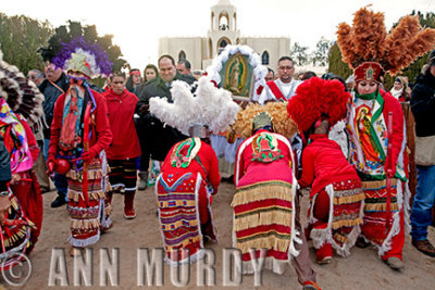 Azteca Chichimecas bowing to the Virgin